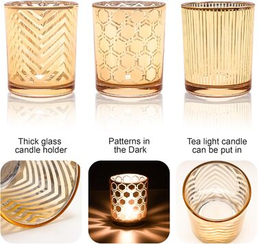 Toptime Tealight Holders, 12 Pieces, Glass Candle Holders for Table Decoration, Romantic Vintage Tealight Glasses with Embossed Dot Pattern, Small Tealight Glass for Wedding, Birthday, Christmas (Gold)