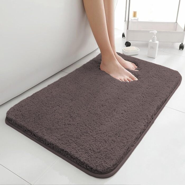 Килимок для ванної кімнати 40x60 см, антиковзаючий, м'який, швидковисихаючий, з високим ворсом, з мікрофібри для ванни, душу та ванної кімнати (прямокутний, колір: кава)
