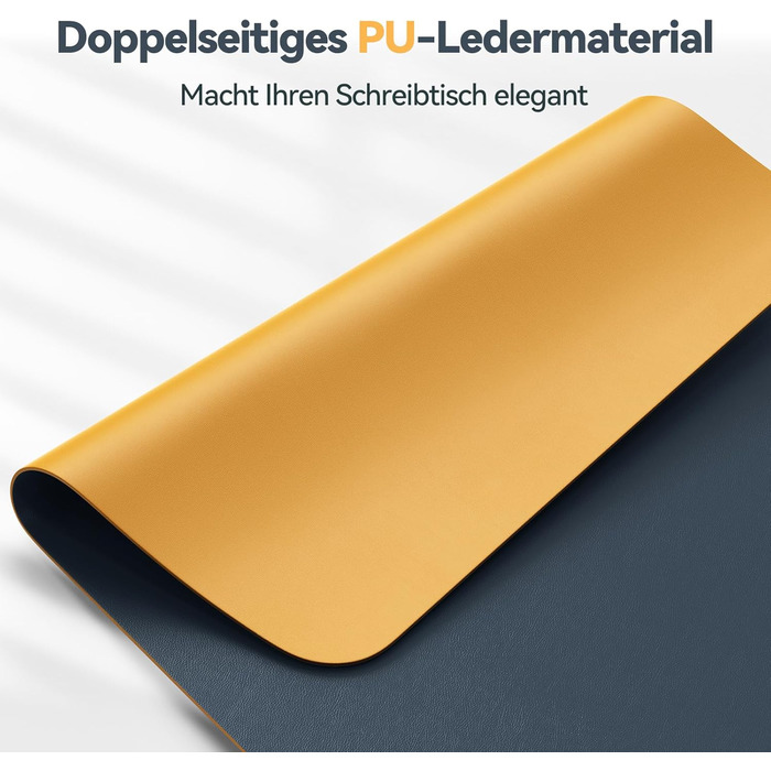 Килимок на стіл TECKNET 80 x 40 см, захист від води, PU шкіра, двосторонній, для офісу/дому (темно-сірий/темно-синій/жовтий)