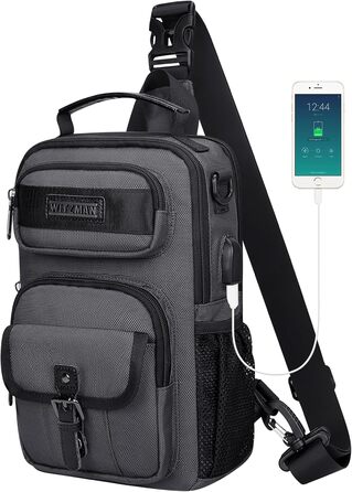 Сумка-слінг чоловіча WITZMAN для подорожей, нагрудна сумка, 8L, USB-порт для зарядки, легка чоловіча/жіноча сумка на плече