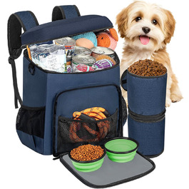 Чемодан-рюкзак для собак Anild: TSA-сертифікований, з 2 контейнерами для корму, 6 силіконових мисок, органайзером. Підходить для подорожей, походів, кемпінгу. Колір: темно-синій