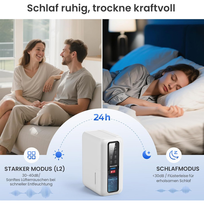 Електричний осушувач повітря з 2L резервуаром для води, автоматичне вимкнення та регулювання вологості, для ванної кімнати, спальні, шафи (білий)