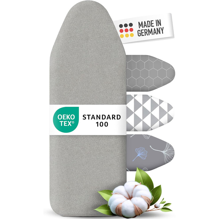 Покриття для прасувальної дошки німецької якості 120x40 см | Відбиває тепло | Гумка | OEKOTEX100 | 5 розмірів | Пом'якшення | Для парових прасок | Покриття для прасувальної дошки M Срібло Срібло M