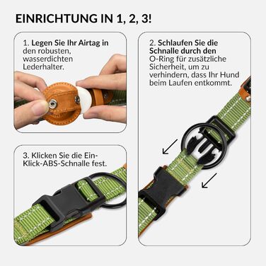 Нашийник для Apple AirTag з відбиваючим матеріалом, CollarDirect, для собак великих, середніх та малих порід, зелений, розмір L (42-51 см)