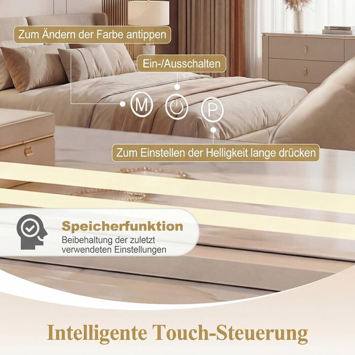 Дзеркало для макіяжу COSTWAY з підсвіткою, 3 режими кольору, 5-кратне збільшення, сенсорне керування та регулювання яскравості, поворотне на 360°, 58x48 см