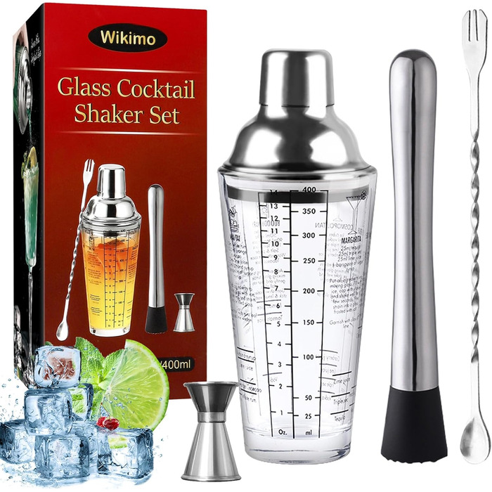Stainless Steel Cocktail Mix Set - 14 Piece Bartender Kit with Bamboo Stand - Professional Cocktail Shaker Set - Perfect Gift