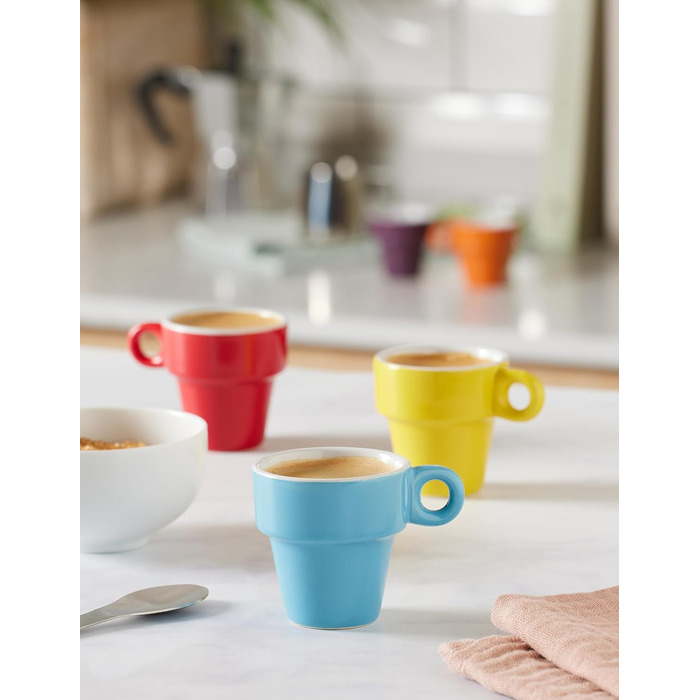 Набір з 6 міні-чашок для еспресо (6 шт.) з металевим підставкою, 5,5 x 7 см, кераміка