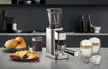 CASO BaristaChef Inox - електрична кавомолка з нержавіючої сталі, 48 ступенів помолу, для еспресо, з тримачем для портафільтра