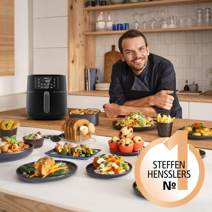 Philips Airfryer 5000 Connected Series – 16 cooking functions, 7.2 L capacity, Rapid Air technology for healthy meals, energy-saving, easy to clean (HD9285/90) 7.2 L WiFi-connected