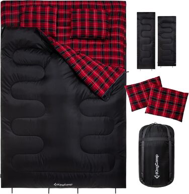 KingCamp 2-Person Winter Sleeping Bag - Warm, Portable, 3-4 Season Camping Sleeping Bag with Flannel Pillows - for Kids & Adults
