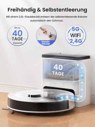 Робот-пилосос LEFANT M2Plus з функцією миття, 6000Pa, LiDAR-навігація, самоочищення, для видалення шерсті тварин, білий