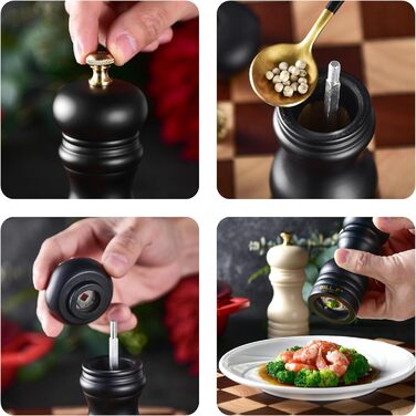 Набір для солі та перцю Bill.F, 2 шт., дерев'яні, ручні, з регульованим керамічним млином, 13,5 см (чорний та кремовий)