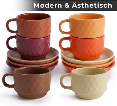 MIAMI – 6 x 75 ml Espresso Cups/Espresso Cup Set with Stand Stoneware Ceramic - Palmanova Collection (Magma)