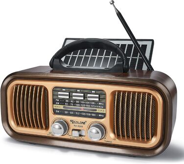 Ретро Радіо Klein з Bluetooth, AM/FM/SW радіо, портативне, з сонячною панеллю, USB/TF картка, 1200mAh, подвійний динамік
