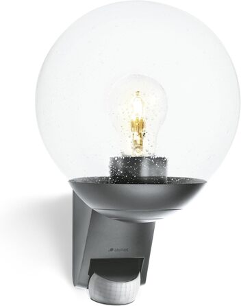 Світлодіодна настінна лампа Steinel L 585 S антрацит з датчиком руху, 180°, радіус дії до 10 м, класичний дизайн, виготовлена з мусового скла, розміри 229x215x312 мм, без лампочки