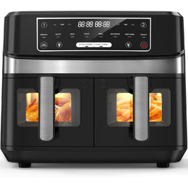 Фритюрниця без олії з 2 камерами, 10л, XXL, 8-в-1, сенсорний екран, таймер, для здорового харчування