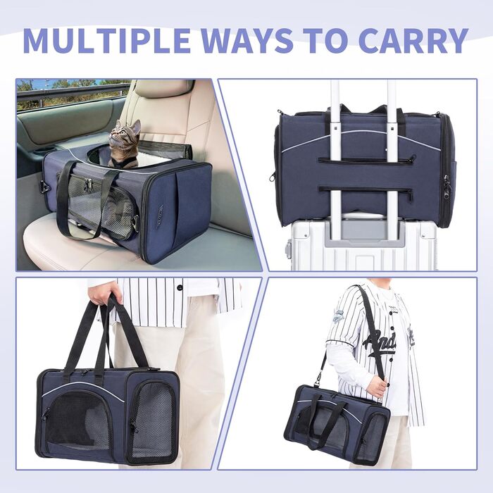 Транспортна сумка Petsfit для котів та собак | Авіапереліт | Сумка-переноска для собак та котів | Безпечний транспорт в авто, літаку та потягу, M (Синій, Small)