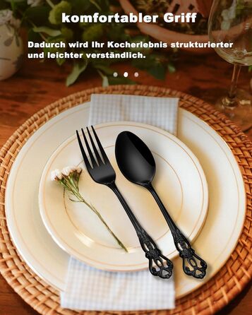 Набір столових приборів Retro на 6 осіб, 24 предмети, нержавіюча сталь, чорний, антикварний бароковий стиль