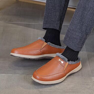 Чоловічі халапи шкіряні зимові теплі з плюшевою підкладкою, тапочки для дому та вулиці (червоно-коричневий, 42 EU)