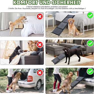 Рампа для собак у машину, розкладна, 160 см, з антиковзким покриттям, для легкових автомобілів, вантажівок та SUV, стабільна, для великих та середніх собак до 90 кг, 160*43 см (Д x Ш)