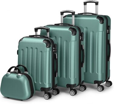 Набір валіз LALAHO 4 шт. з косметичками, з ABS пластику, рожевого кольору (Турквіс, смужки)