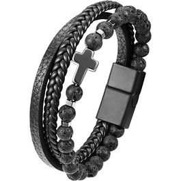 Чоловічий шкіряний браслет з хрестом, розарій, чорний/коричневий, аксесуар для чоловіків та хлопців