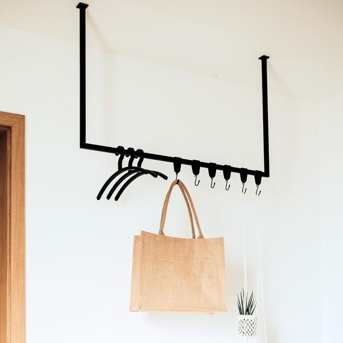 Ceiling-Mounted Clothes Rail, Black Metal - Wardrobe Rail, Ceiling-Mounted, 30 kg Load Capacity - Handmade & Powder-Coated - Hanging Clothes Rail, W80cm x H60cm