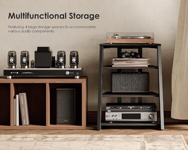 FITUEYES HiFi тумба для вінілу та аудіотехніки з полицями, чорна, 61x52x78 см