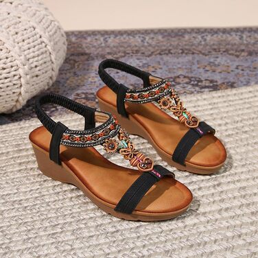Босоніжки жіночі Slingback ортопедичні літні, чорні 42 EU. Комфортні сандалі з м'якою устілкою для широкої ноги (Hallux Valgus), пляжні, в стилі бохо.