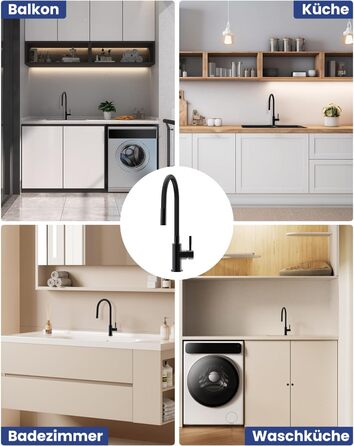 Змішувач для кухні гнучкий чорний, нержавіюча сталь, 2 режими струменя, 360° поворот, кухонний змішувач, преміум якість