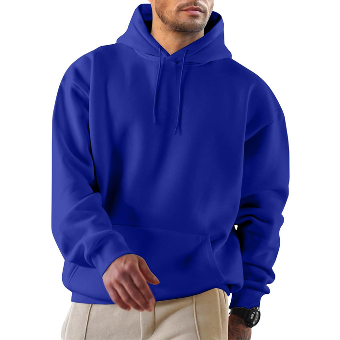 Чоловічий зимовий худі JMIERR — теплий бавовняний світшот з капюшоном та кишенями, синій, розмір L