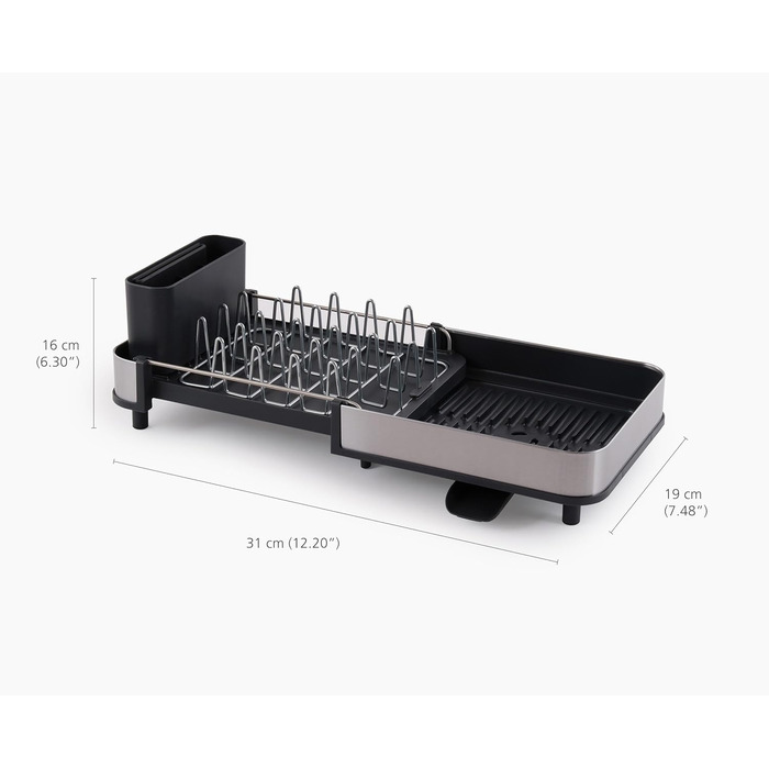 Сушарка для посуду Joseph Joseph Extend Extendable з підставкою для столових приборів, поворотним піддоном, нержавіюча сталь (Slim, сіра)