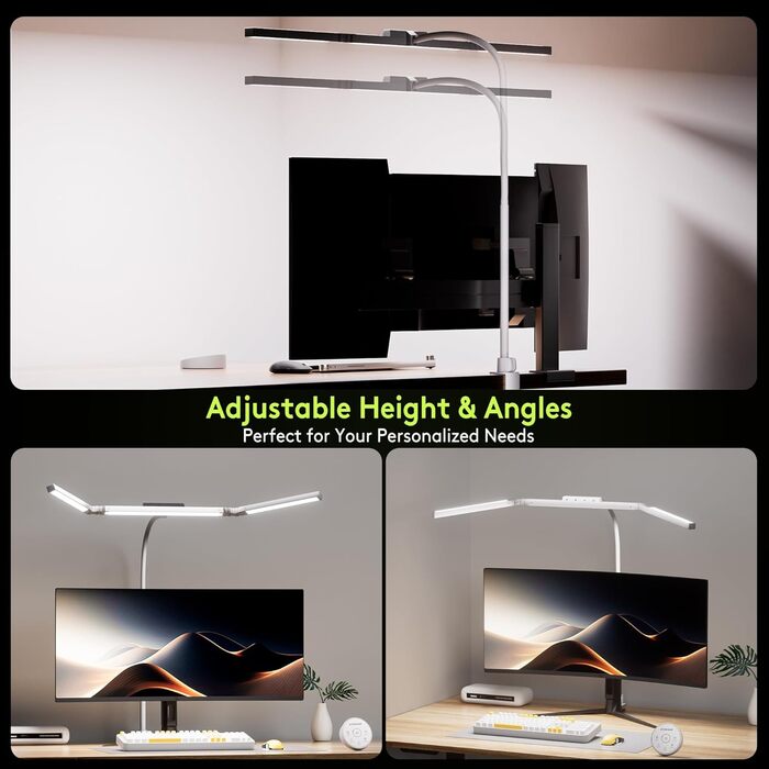 Стіл лампа з 3 джерелами світла, 24W, 100см, денне світло, з пультом керування, регульована яскравість, лампа для офісу та дому (Mattweiß)