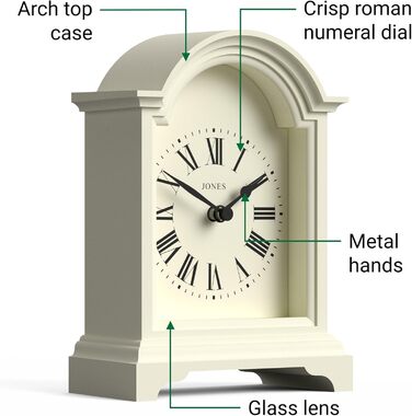 JONES CLOCKS® Bistro Table Clock | Classic Arch Design | White | Timeless style for desk, table, shelf, or nightstand
