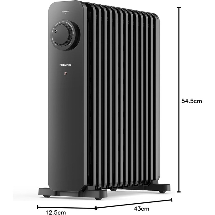 PELONIS 2500W Oil Radiator - Energy Saving, 13 Ribs Electric Heater, Mobile Electric Heater with Thermostat, 3 Heat Settings and Overheat Protection, Electric Radiator Heater, Black 13 Ribs without Remote Control Black
