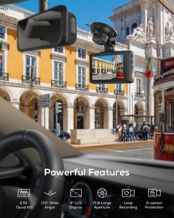 iZEEKER Dashcam 2.5K: відеореєстратор з дисплеєм 3' та 32GB карткою пам'яті, нічне бачення, WDR, 170° кут огляду, G-сенсор, паркувальний режим, Type-C