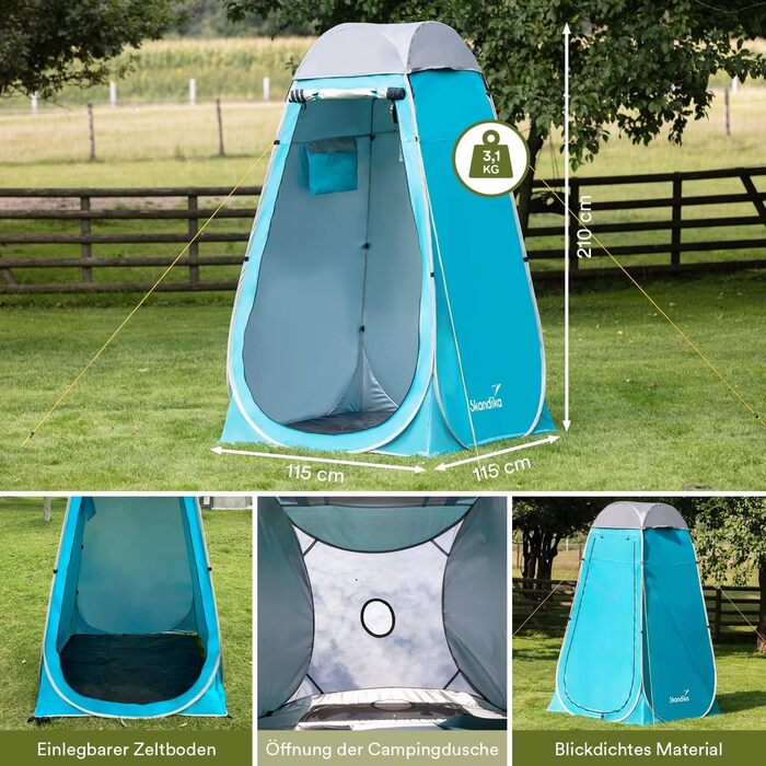 Skandika Pop Up Shower Tent | Changing Tent with 210cm Height, Silver Coated, Privacy Screen, Detachable Floor, Coverable Window with Mosquito Net, Shower Attachment | Toilet Tent