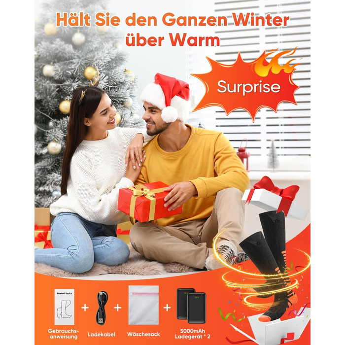 Гріючі шкарпетки з керуванням через додаток, 5000mAh, 5V, 3 режими нагріву, 360° нагрів, для жінок та чоловіків, для катання на лижах та полювання, середнього розміру