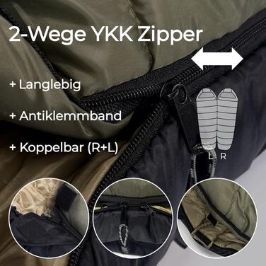 Сплячий мішок Explorer® Northpole для кемпінгу та подорожей -21°C/-4°C (300GSM) - 3-4 сезони, зимовий, для дорослих, з водонепроникною основою та YKK Zip