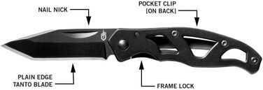Gerber folding knife with plain edge blade and pocket clip (Mini Tanto 5.4 cm)