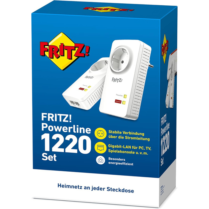 Набір FFRITZ!Powerline 1220: 1200 Мбіт/с, 2x Gigabit LAN, для NAS та HD-Streaming