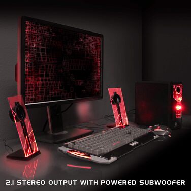 GOgroove 2.1 Звукова система для комп'ютера з LED-підсвічуванням. Комп'ютерні колонки PC з сабвуфером та блакитними LED-підсвічуванням. Ідеально підходить для стерео-геймінгу. Червоний колір