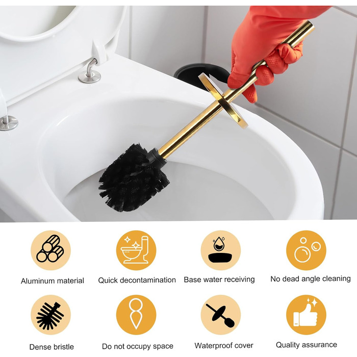EXLECO Щітка для унітазу з нержавіючої сталі з змінною щіткою, підставка, аксесуари для ванної кімнати, золото