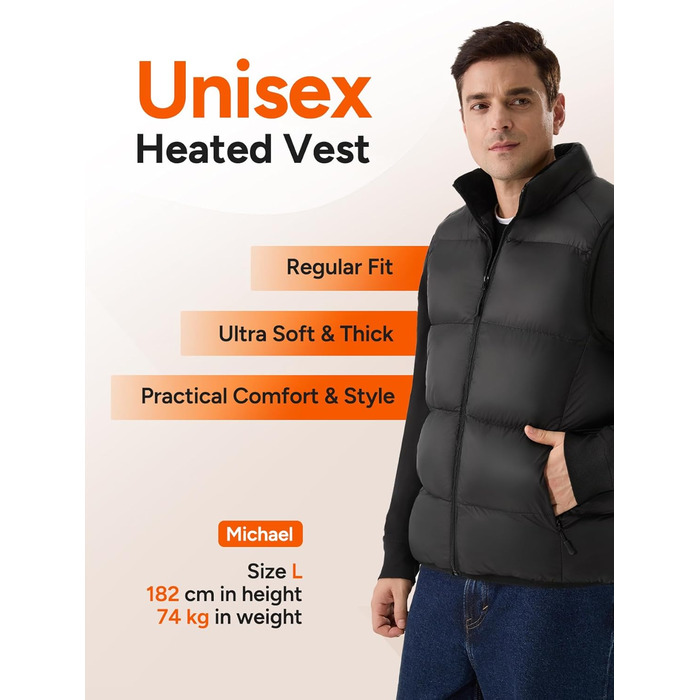 Обогрівальна жилетка Dr.Prepare для чоловіків та жінок з Powerbank 16000mAh, 3 режими нагріву, 10 зон нагріву, для активного відпочинку, подорожей, спорту, чорна