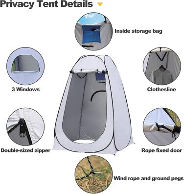 Намет для туалету CLIPOP Pop-Up, портативний, для відпочинку на природі, сірий (120x120x190 см)