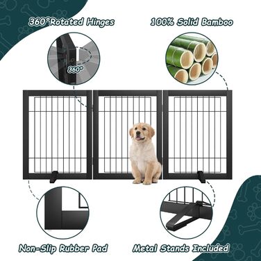 Бамбуковий захисний забір для тварин Semiocthome (2 панелі, 61 см), для дому, для собак та котів, безпечний, чорний