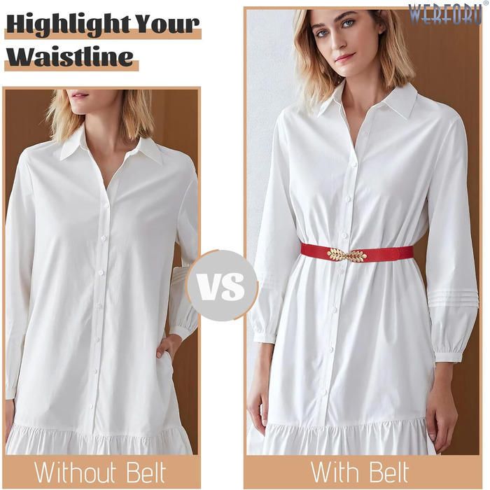 Жіночий еластичний пояс WERFORU Vintage Широкий пояс для суконь та одягу. Кольори: чорний, білий, коричневий, бежевий. Розмір: 67-79 см