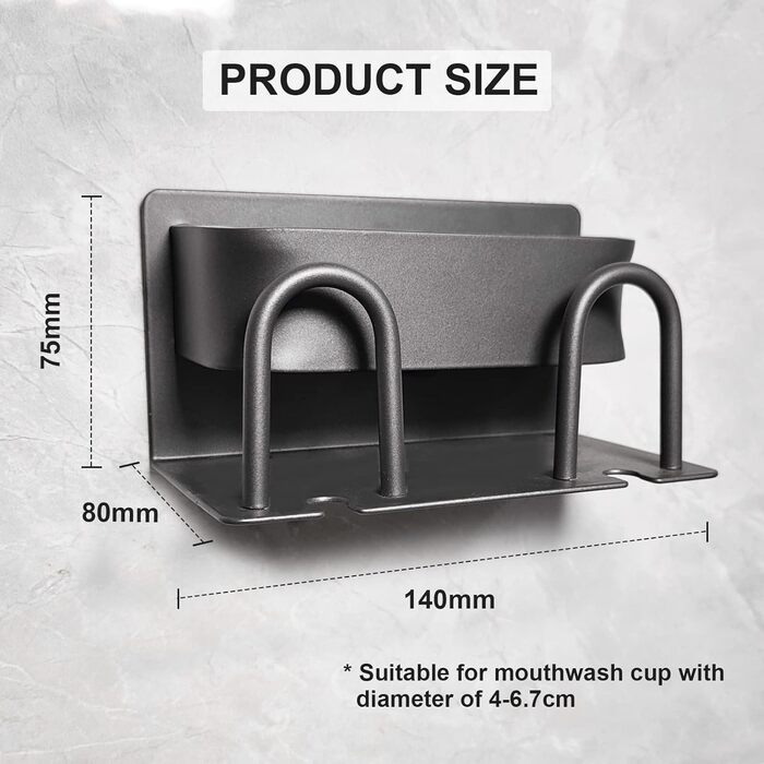 Toothbrush Holder with 2 Brush Slots, Wall Mount, Self-Adhesive Bathroom Storage, Grey (2 Compartments)