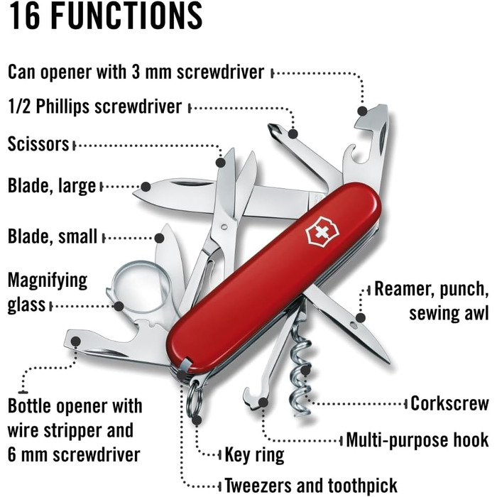 Мультитул Victorinox Explorer - Швейцарський  ніж, 16 функцій, червоний