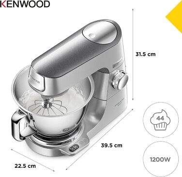 Кухонна машина Kenwood Titanium Chef Baker KVC85.004SI з вбудованими вагами, 1200 Вт, 2 чаші (5 л та 3,5 л), набір для кондитерських виробів, плавне регулювання швидкості, срібляста